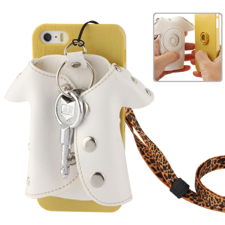 WUBENFU Series Detachable Leather Clothing Keyring Wood Texture Plastic Case with Leopard Phone Neck Rope for iPhone 5 & 5s & SE