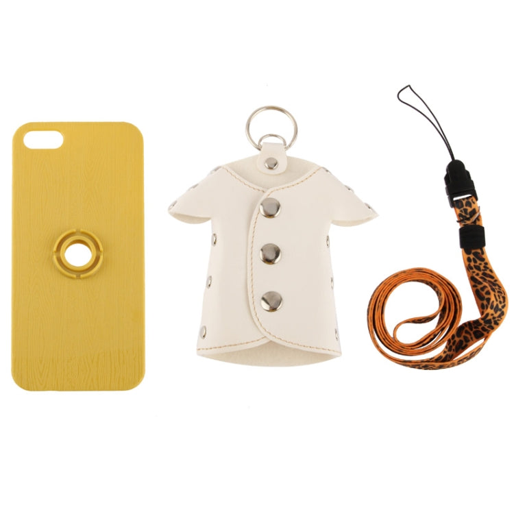 WUBENFU Series Detachable Leather Clothing Keyring Wood Texture Plastic Case with Leopard Phone Neck Rope for iPhone 5 & 5s & SE