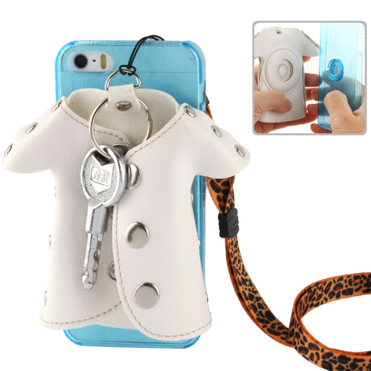 WUBENFU Series Detachable Leather Clothing Keyring Wood Texture Transparent Plastic Case with Leopard Phone Neck Rope for iPhone 5 & 5s & SE