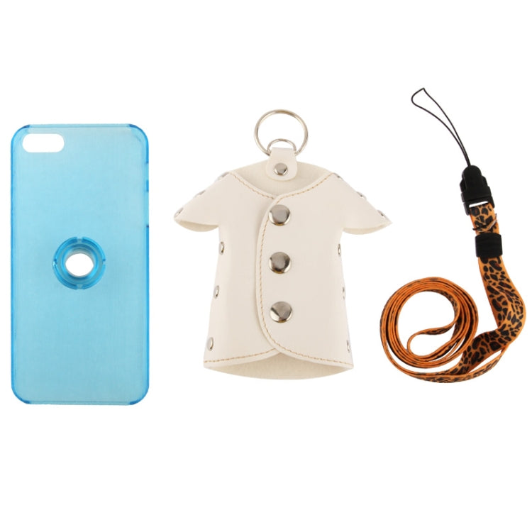WUBENFU Series Detachable Leather Clothing Keyring Wood Texture Transparent Plastic Case with Leopard Phone Neck Rope for iPhone 5 & 5s & SE