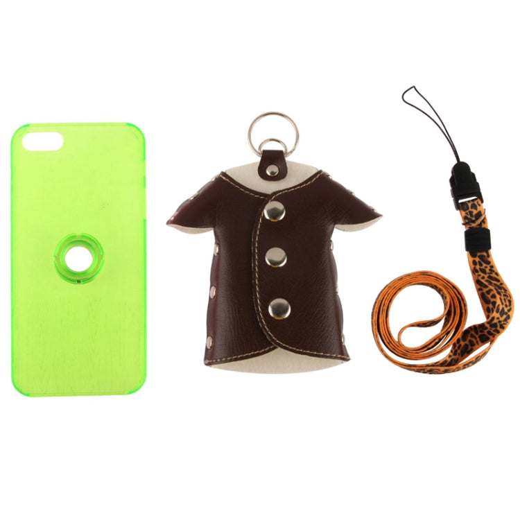 WUBENFU Series Detachable Leather Clothing Keyring Wood Texture Transparent Plastic Case with Leopard Phone Neck Rope for iPhone 5 & 5s & SE