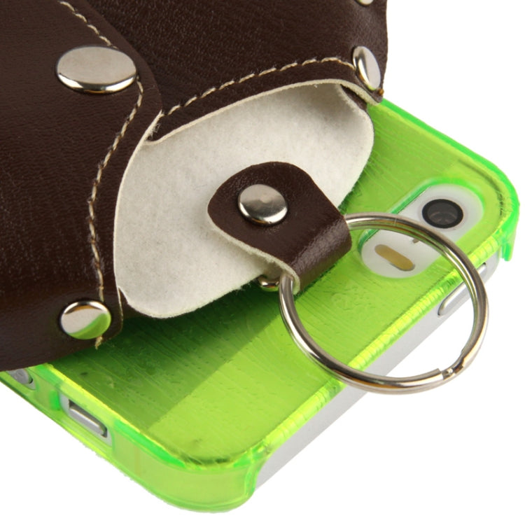 WUBENFU Series Detachable Leather Clothing Keyring Wood Texture Transparent Plastic Case with Leopard Phone Neck Rope for iPhone 5 & 5s & SE