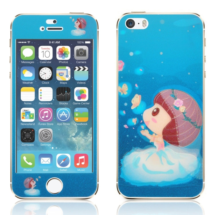 0.3mm Cartoon Girl Pattern Embossed Fluorescent Front + Back Tempered Glass Screen Protector for iPhone 5 & 5S