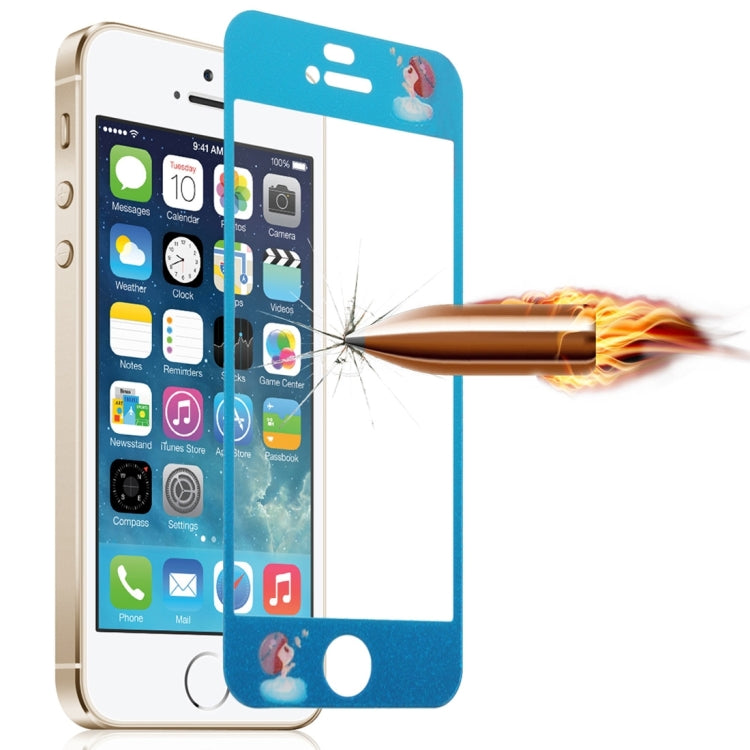 0.3mm Cartoon Girl Pattern Embossed Fluorescent Front + Back Tempered Glass Screen Protector for iPhone 5 & 5S