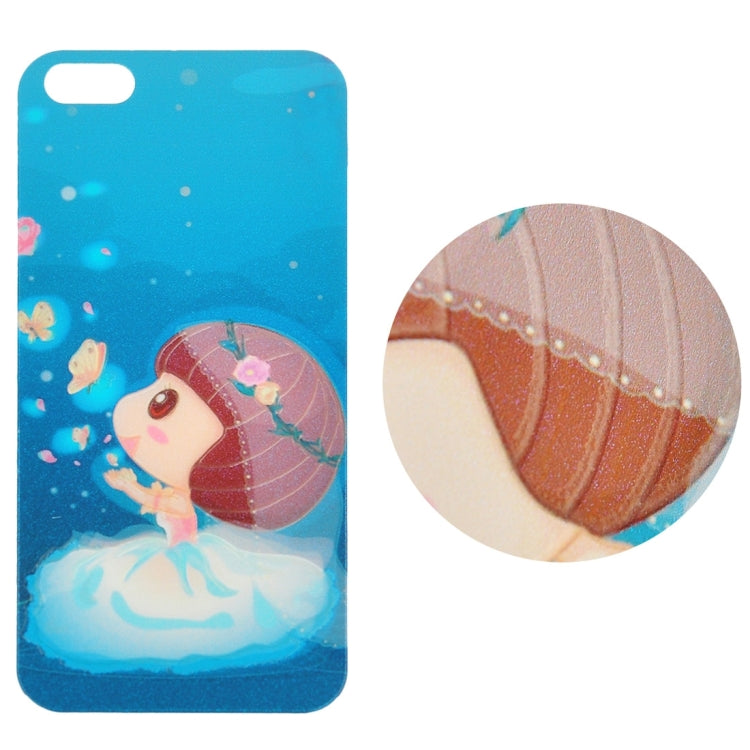 0.3mm Cartoon Girl Pattern Embossed Fluorescent Front + Back Tempered Glass Screen Protector for iPhone 5 & 5S