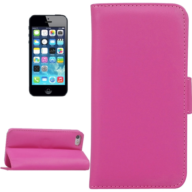 Plain Weave Texture Horizontal Flip Magnetic Buckle Leather Case with Card Slots & Wallet & Holder for iPhone 5 & 5s & SE & SE(Magenta)