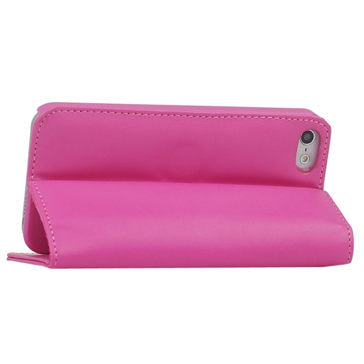 Plain Weave Texture Horizontal Flip Magnetic Buckle Leather Case with Card Slots & Wallet & Holder for iPhone 5 & 5s & SE & SE(Magenta)