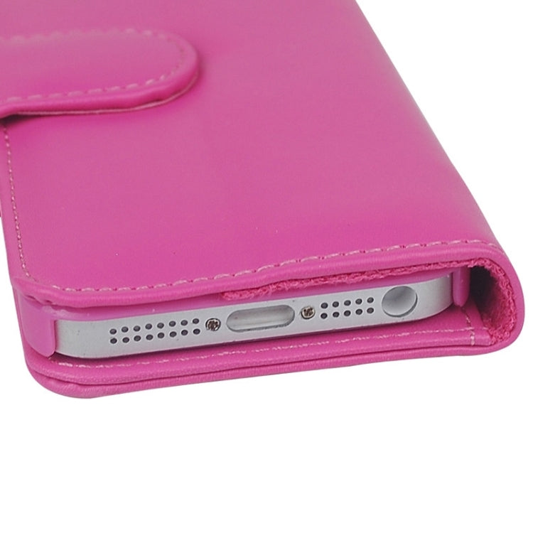 Plain Weave Texture Horizontal Flip Magnetic Buckle Leather Case with Card Slots & Wallet & Holder for iPhone 5 & 5s & SE & SE(Magenta)