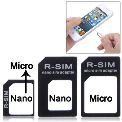 4 in 1 (Nano SIM to Micro SIM Card+ Micro SIM to Standard Card + Nano SIM to Standard Card + Sim Card Tray Holder Eject Pin Key Tool) Adapter Kit for iPhone 5 / iPhone 4 & 4S