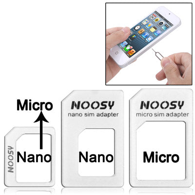 4 in 1 (Nano SIM to Micro SIM Card+ Micro SIM to Standard Card + Nano SIM to Standard Card + Sim Card Tray Holder Eject Pin Key Tool) Adapter Kit for iPhone 5 / iPhone 4 & 4S