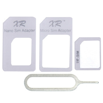 4 in 1 (Nano SIM to Micro SIM Card+ Micro SIM to Standard Card + Nano SIM to Standard Card + Sim Card Tray Holder Eject Pin Key Tool) Adapter Kit for iPhone 5 / iPhone 4 & 4S