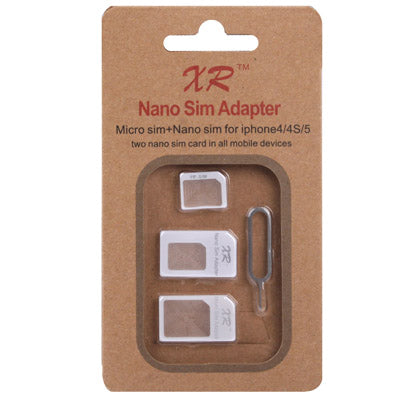 4 in 1 (Nano SIM to Micro SIM Card+ Micro SIM to Standard Card + Nano SIM to Standard Card + Sim Card Tray Holder Eject Pin Key Tool) Adapter Kit for iPhone 5 / iPhone 4 & 4S