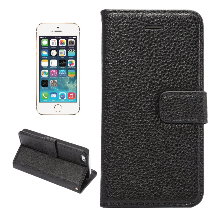 Litchi Texture Horizontal Flip Magnetic Snap Leather Case with Adjustable Holder & Card Slots & Photo Frame & Wallet & Lanyard for iPhone 5 & 5s & SE & SE