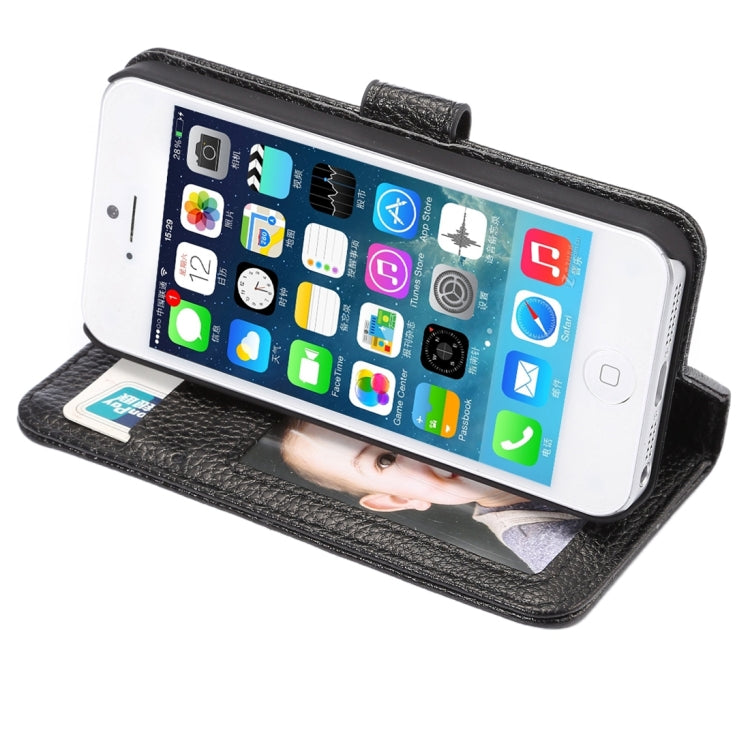 Litchi Texture Horizontal Flip Magnetic Snap Leather Case with Adjustable Holder & Card Slots & Photo Frame & Wallet & Lanyard for iPhone 5 & 5s & SE & SE