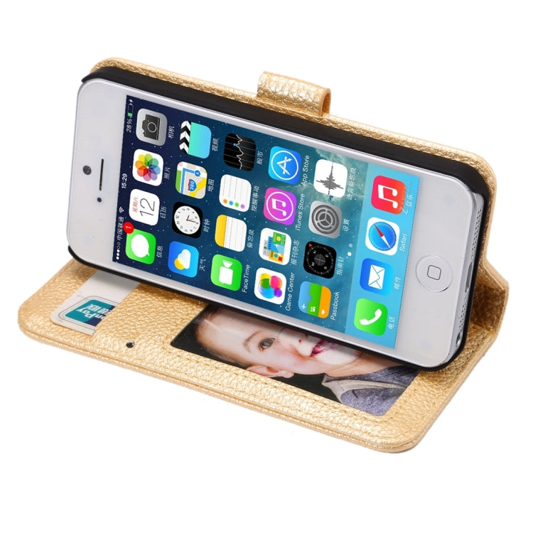 Litchi Texture Horizontal Flip Magnetic Snap Leather Case with Adjustable Holder & Card Slots & Photo Frame & Wallet & Lanyard for iPhone 5 & 5s & SE & SE