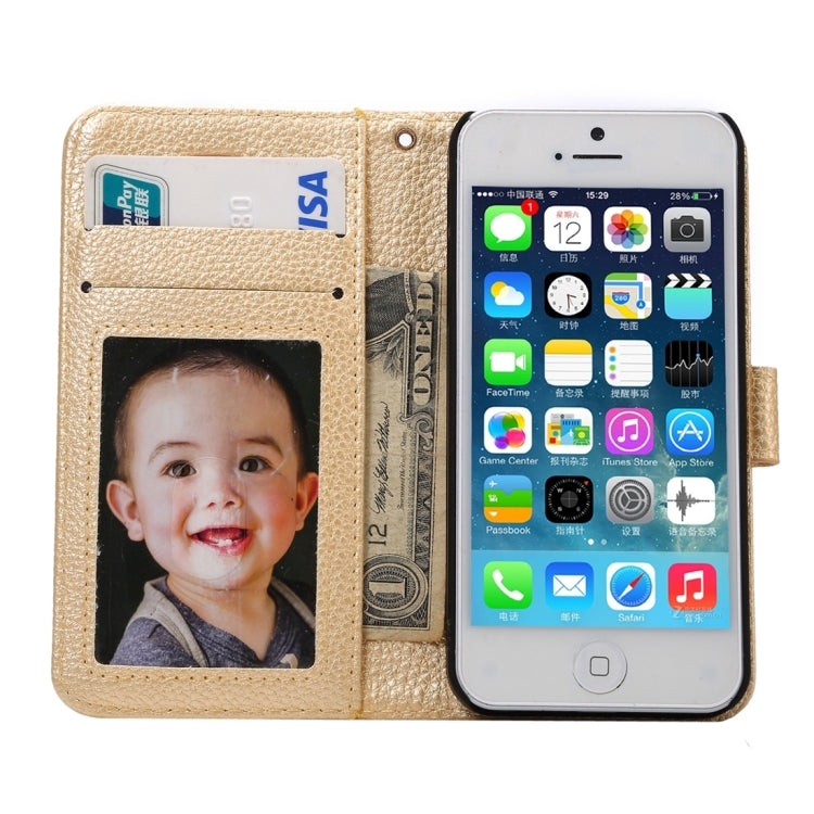 Litchi Texture Horizontal Flip Magnetic Snap Leather Case with Adjustable Holder & Card Slots & Photo Frame & Wallet & Lanyard for iPhone 5 & 5s & SE & SE