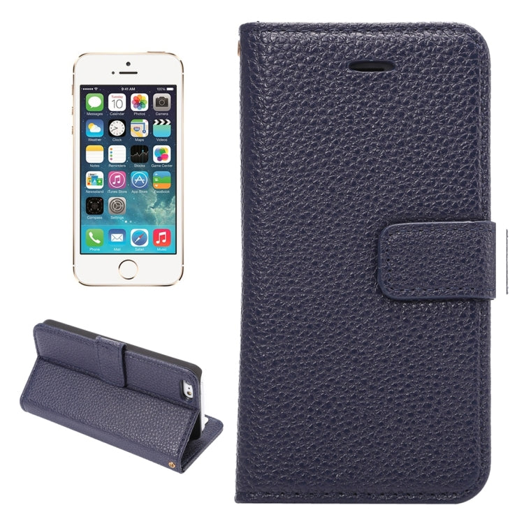 Litchi Texture Horizontal Flip Magnetic Snap Leather Case with Adjustable Holder & Card Slots & Photo Frame & Wallet & Lanyard for iPhone 5 & 5s & SE & SE