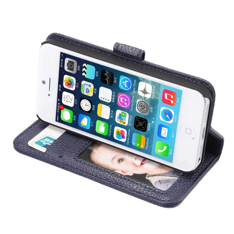 Litchi Texture Horizontal Flip Magnetic Snap Leather Case with Adjustable Holder & Card Slots & Photo Frame & Wallet & Lanyard for iPhone 5 & 5s & SE & SE