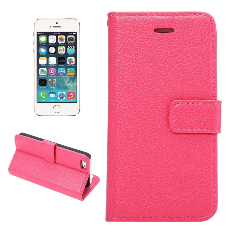 Litchi Texture Horizontal Flip Magnetic Snap Leather Case with Adjustable Holder & Card Slots & Photo Frame & Wallet & Lanyard for iPhone 5 & 5s & SE & SE