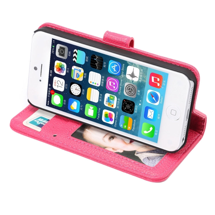 Litchi Texture Horizontal Flip Magnetic Snap Leather Case with Adjustable Holder & Card Slots & Photo Frame & Wallet & Lanyard for iPhone 5 & 5s & SE & SE