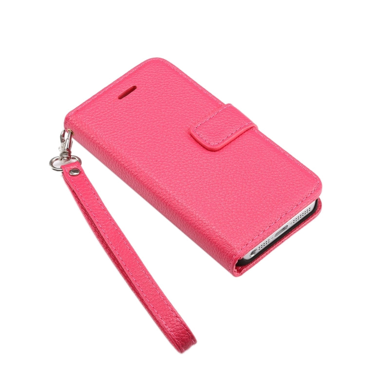 Litchi Texture Horizontal Flip Magnetic Snap Leather Case with Adjustable Holder & Card Slots & Photo Frame & Wallet & Lanyard for iPhone 5 & 5s & SE & SE