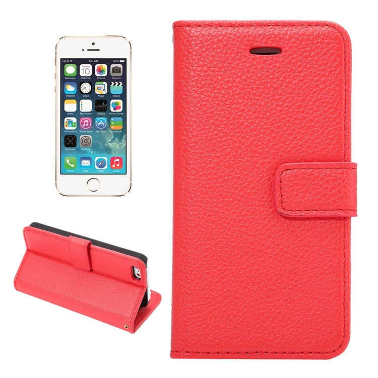 Litchi Texture Horizontal Flip Magnetic Snap Leather Case with Adjustable Holder & Card Slots & Photo Frame & Wallet & Lanyard for iPhone 5 & 5s & SE & SE