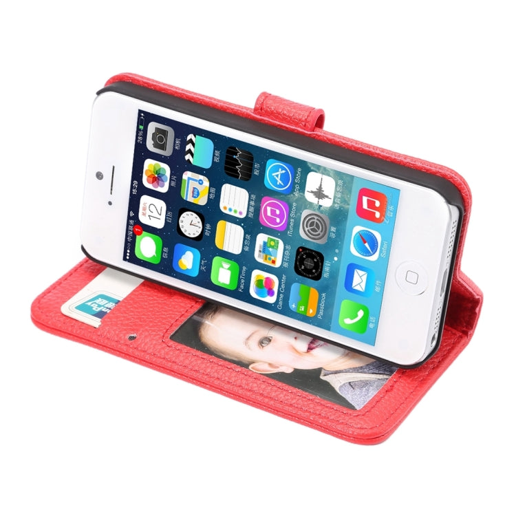 Litchi Texture Horizontal Flip Magnetic Snap Leather Case with Adjustable Holder & Card Slots & Photo Frame & Wallet & Lanyard for iPhone 5 & 5s & SE & SE