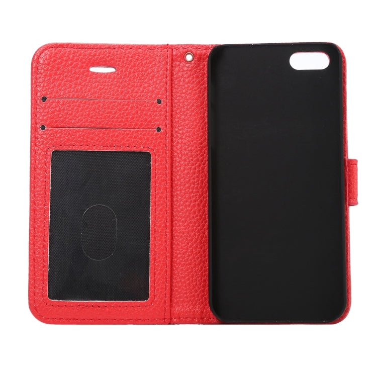 Litchi Texture Horizontal Flip Magnetic Snap Leather Case with Adjustable Holder & Card Slots & Photo Frame & Wallet & Lanyard for iPhone 5 & 5s & SE & SE
