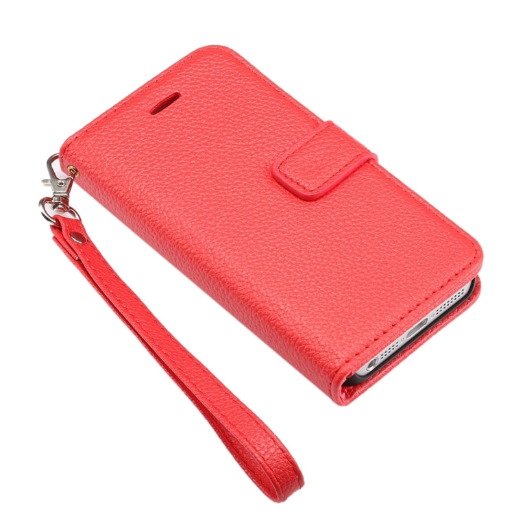 Litchi Texture Horizontal Flip Magnetic Snap Leather Case with Adjustable Holder & Card Slots & Photo Frame & Wallet & Lanyard for iPhone 5 & 5s & SE & SE