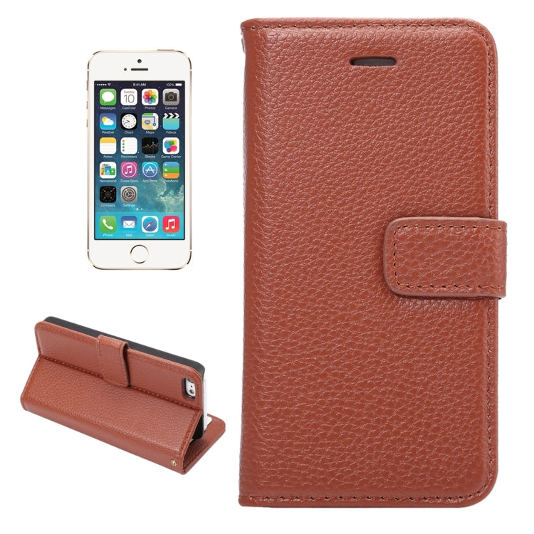 Litchi Texture Horizontal Flip Magnetic Snap Leather Case with Adjustable Holder & Card Slots & Photo Frame & Wallet & Lanyard for iPhone 5 & 5s & SE & SE