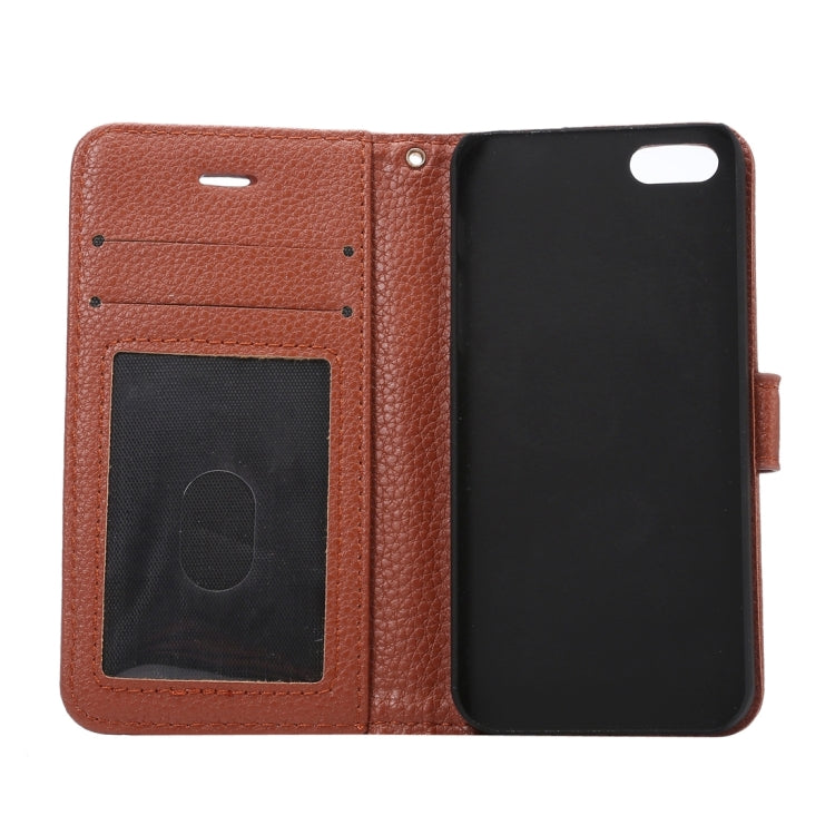 Litchi Texture Horizontal Flip Magnetic Snap Leather Case with Adjustable Holder & Card Slots & Photo Frame & Wallet & Lanyard for iPhone 5 & 5s & SE & SE