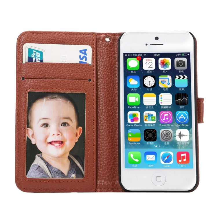 Litchi Texture Horizontal Flip Magnetic Snap Leather Case with Adjustable Holder & Card Slots & Photo Frame & Wallet & Lanyard for iPhone 5 & 5s & SE & SE