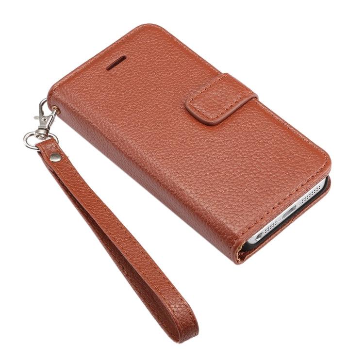 Litchi Texture Horizontal Flip Magnetic Snap Leather Case with Adjustable Holder & Card Slots & Photo Frame & Wallet & Lanyard for iPhone 5 & 5s & SE & SE