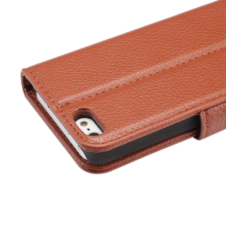 Litchi Texture Horizontal Flip Magnetic Snap Leather Case with Adjustable Holder & Card Slots & Photo Frame & Wallet & Lanyard for iPhone 5 & 5s & SE & SE
