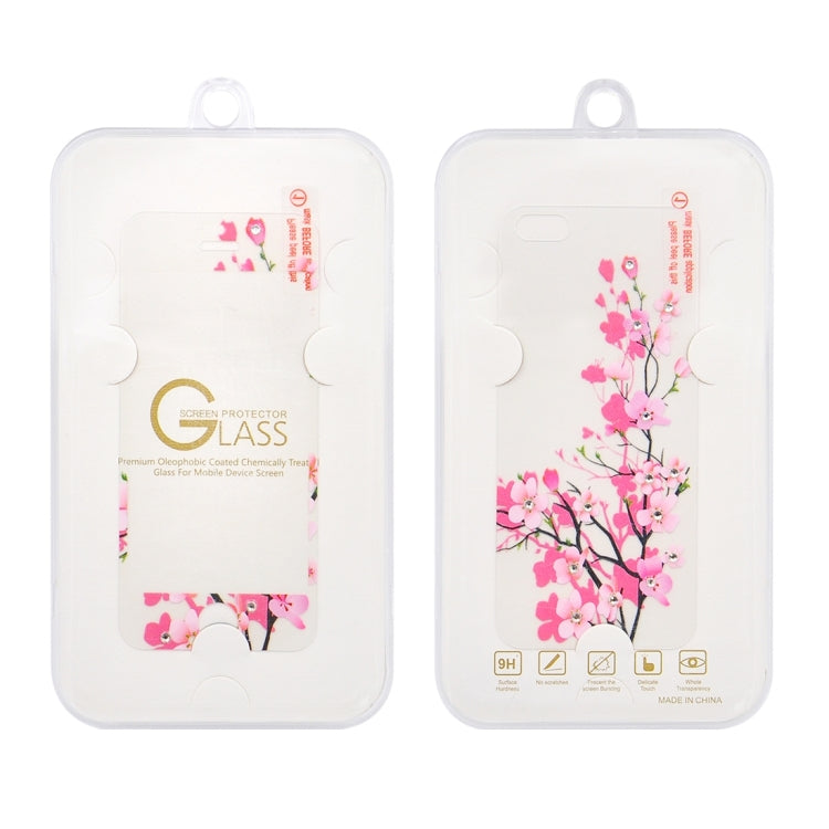 Colorized Relief Plum Blossom Pattern Diamond Encrusted 0.3mm 9H+ Surface Hardness Full Screen Front and Back Explosion-proof Tempered Glass Film for iPhone 5 & 5S