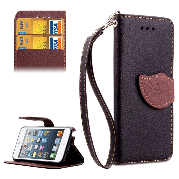 Leaf Magnetic Snap Litchi Texture Horizontal Flip Leather Case with Card Slots & Wallet & Holder & Lanyard for iPod touch 5 / 6