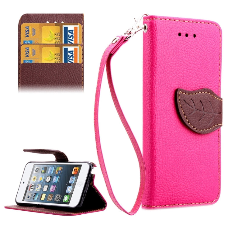 Leaf Magnetic Snap Litchi Texture Horizontal Flip Leather Case with Card Slots & Wallet & Holder & Lanyard for iPod touch 5 / 6