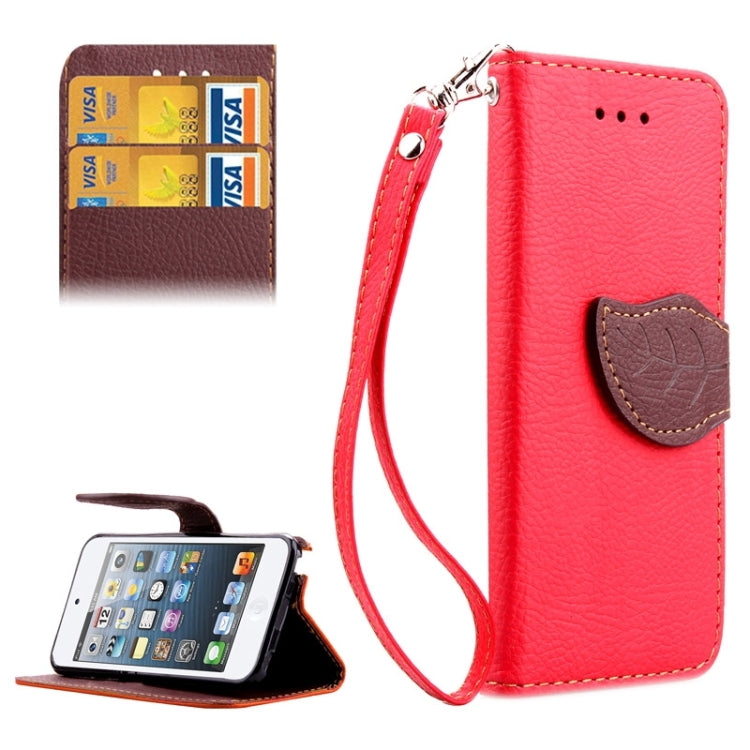 Leaf Magnetic Snap Litchi Texture Horizontal Flip Leather Case with Card Slots & Wallet & Holder & Lanyard for iPod touch 5 / 6