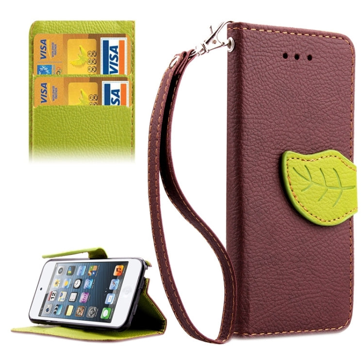 Leaf Magnetic Snap Litchi Texture Horizontal Flip Leather Case with Card Slots & Wallet & Holder & Lanyard for iPod touch 5 / 6