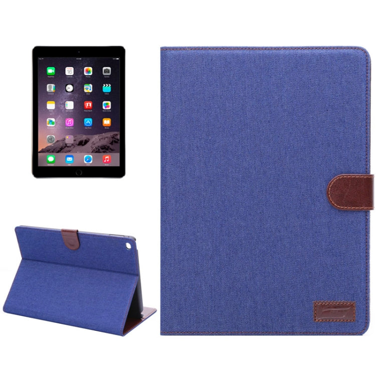 Denim Style Leather Case with Holder & Card Slots & Sleep Function for iPad Air 2(Dark Blue)