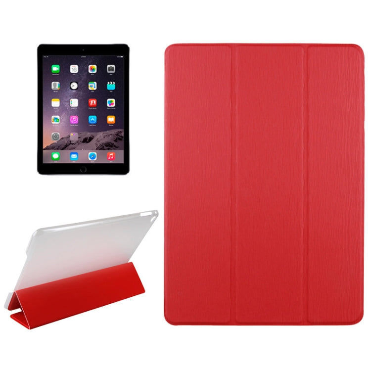 3-folding Toothpick Texture PU Leather Case with Holder for iPad Air 2