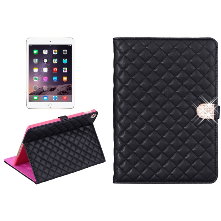 Plaid Texture Diamond Encrusted Buckle Leather Case with Holder for iPad Air 2