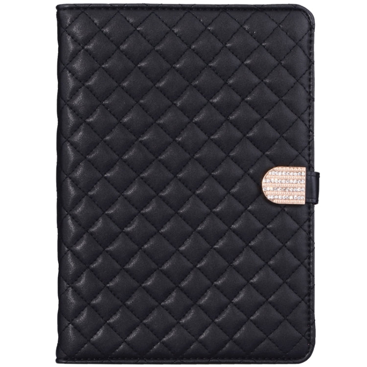 Plaid Texture Diamond Encrusted Buckle Leather Case with Holder for iPad Air 2