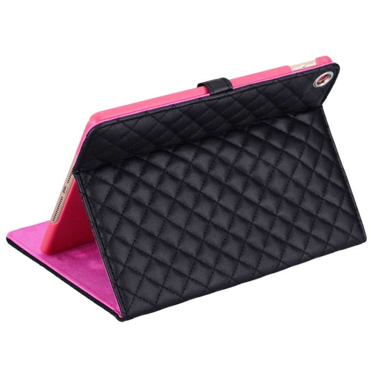 Plaid Texture Diamond Encrusted Buckle Leather Case with Holder for iPad Air 2