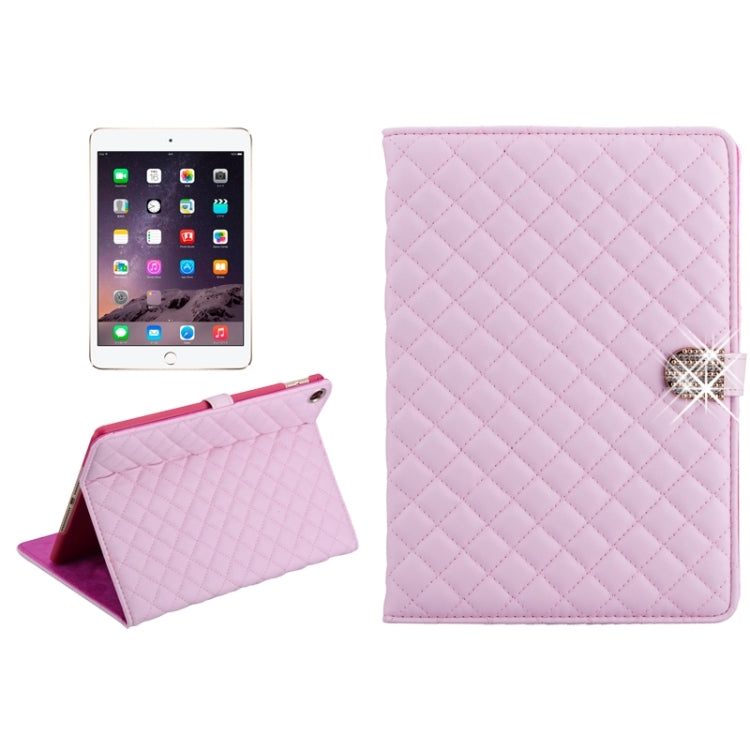 Plaid Texture Diamond Encrusted Buckle Leather Case with Holder for iPad Air 2