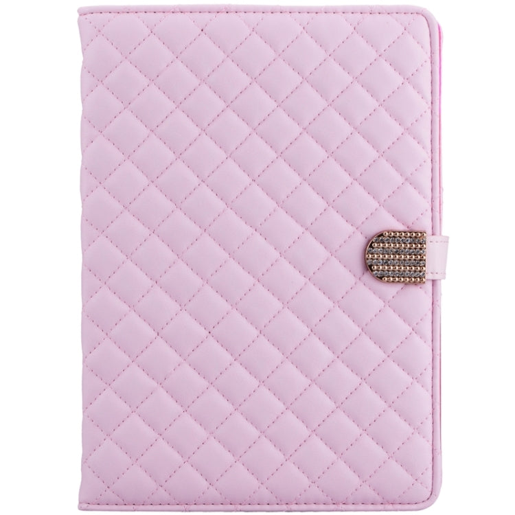 Plaid Texture Diamond Encrusted Buckle Leather Case with Holder for iPad Air 2
