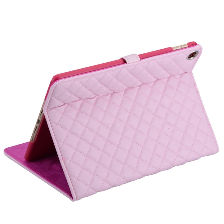 Plaid Texture Diamond Encrusted Buckle Leather Case with Holder for iPad Air 2