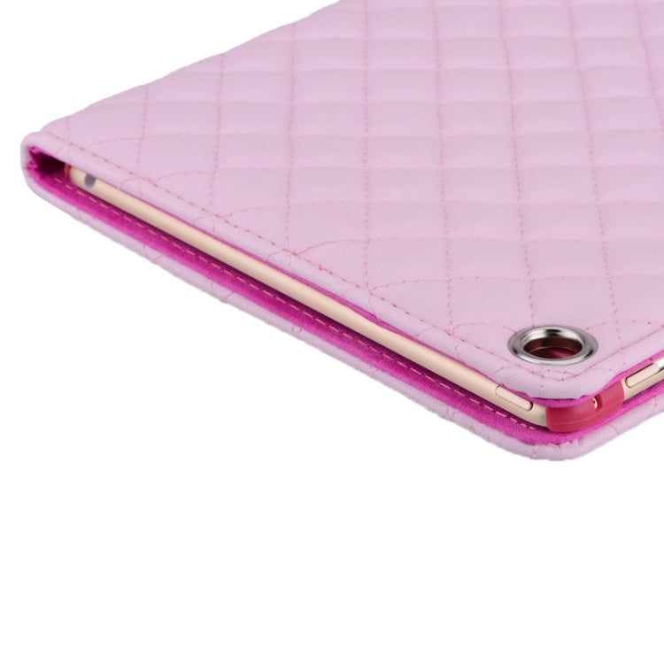 Plaid Texture Diamond Encrusted Buckle Leather Case with Holder for iPad Air 2