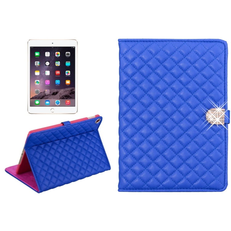Plaid Texture Diamond Encrusted Buckle Leather Case with Holder for iPad Air 2