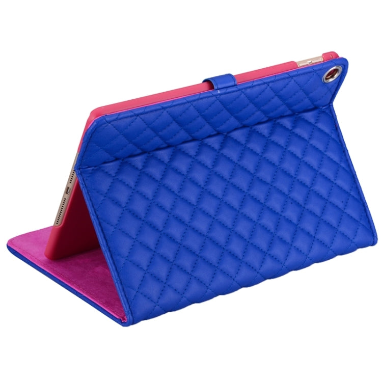 Plaid Texture Diamond Encrusted Buckle Leather Case with Holder for iPad Air 2